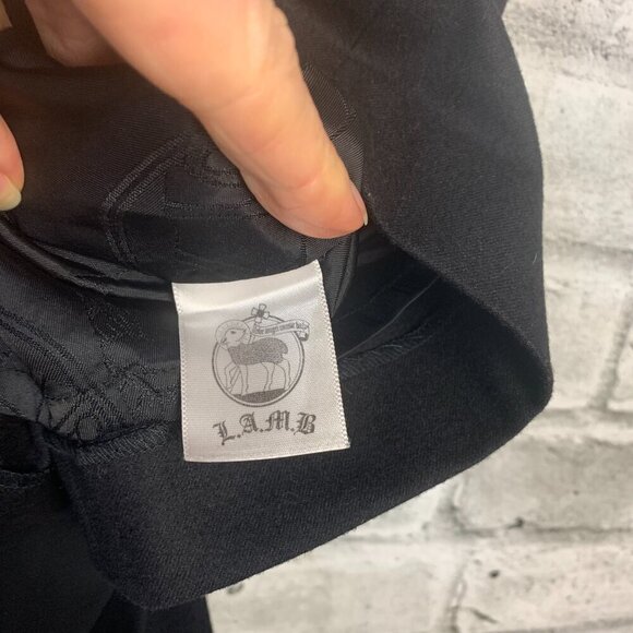 L.A.M.B. Y2K Black Wool Crisscross Waist Ruffle Stretch Wiggle Pencil Skirt - Picture 11 of 15